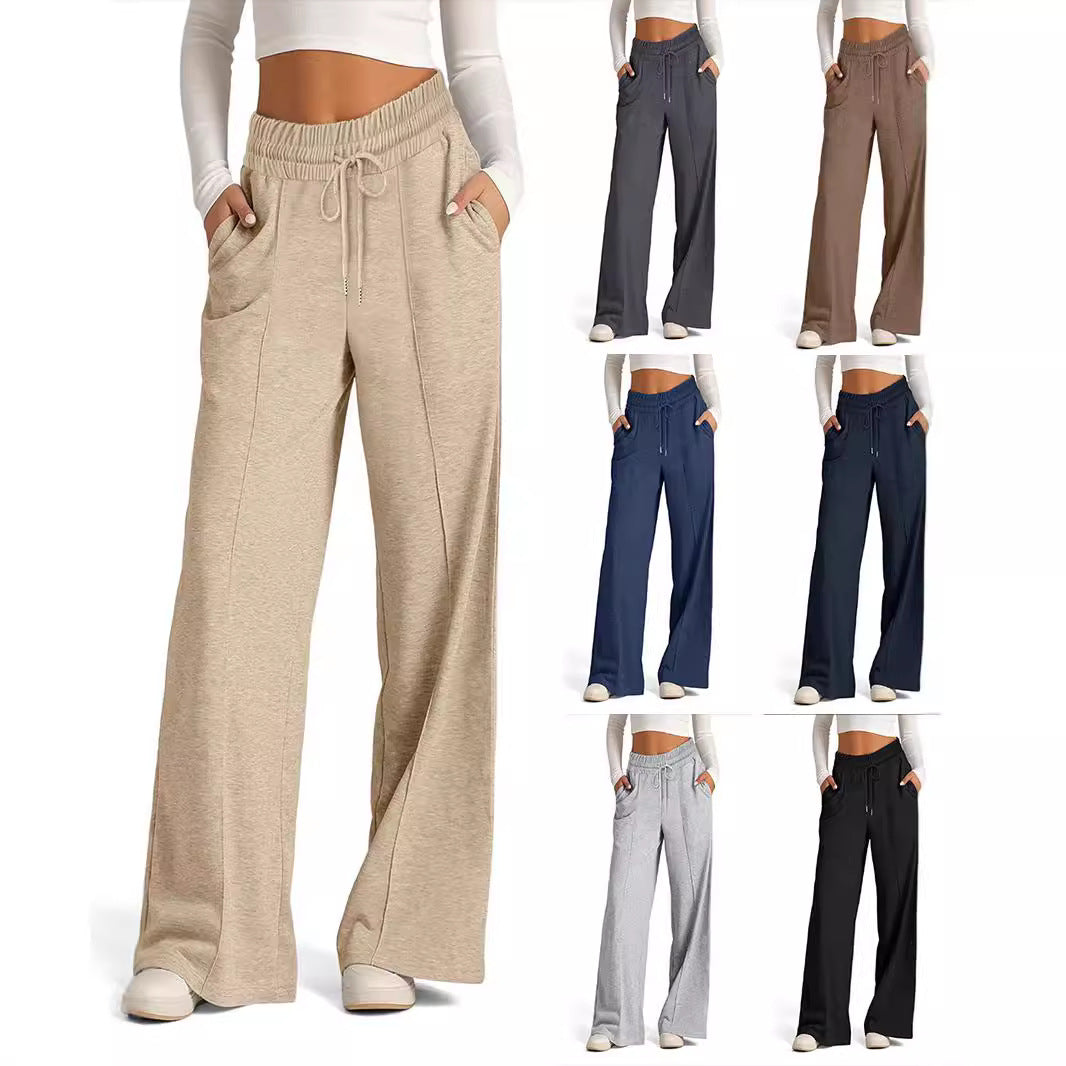Dame afslappede brede loungebukser med elastisk talje og praktiske skrå lommer Stilla