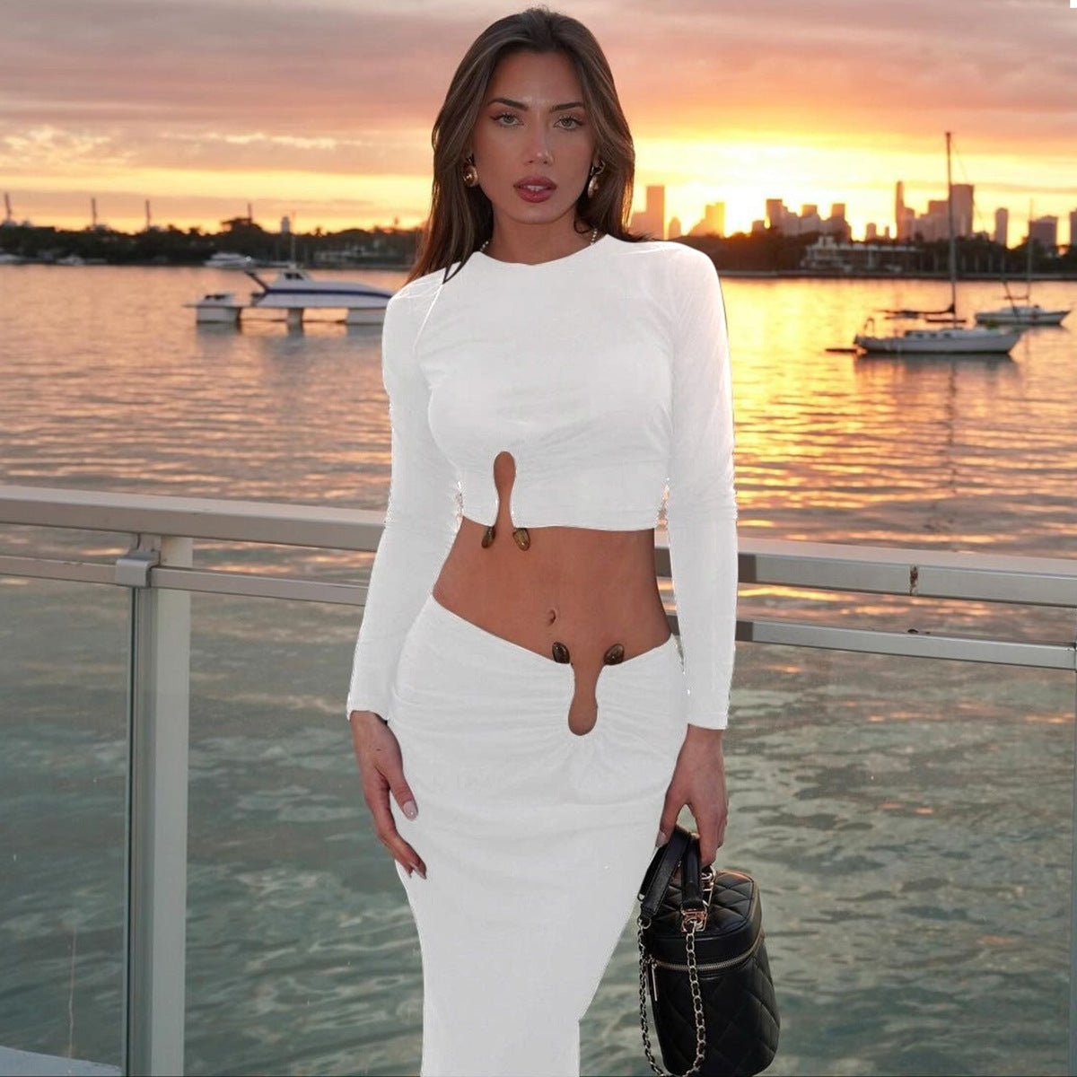 Dame Crop-Top og Nederdel med Cut-Out-Design Stilla