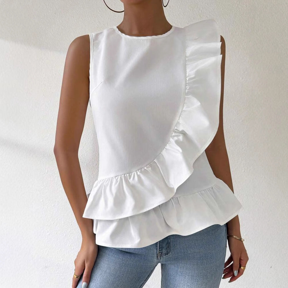 Dame elegant bluse med rynkedetaljer og asymmetrisk snit Stilla