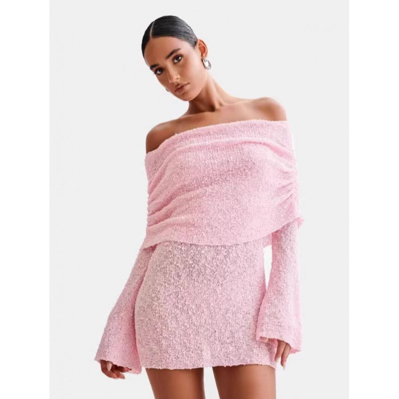 Dame Off-Shoulder Strikkjole med Bred Skæring Stilla