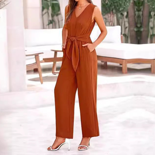 Dame Elegant Jumpsuit med Talje bælte og V-udskæring Stilla