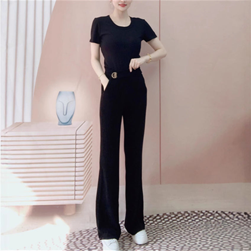 Dame Elegant Flared-bukser lavet af blødt materiale med høj talje og dekorativt bælte Stilla