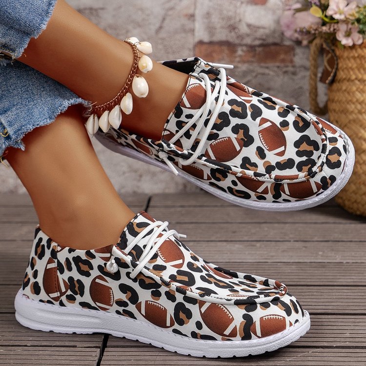 Dame afslappede fritidssko med moderigtigt fodbold- og leopardmønster Stilla