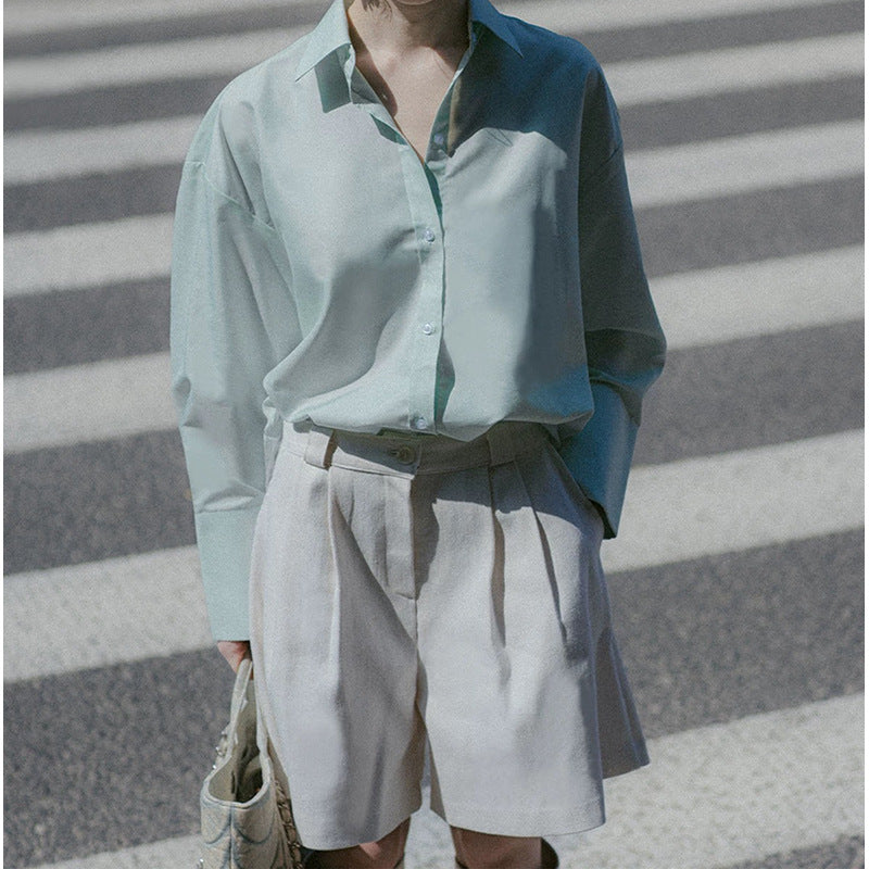 Dame elegant bomuldsbluse med oversized schnit og afslappet stil Stilla