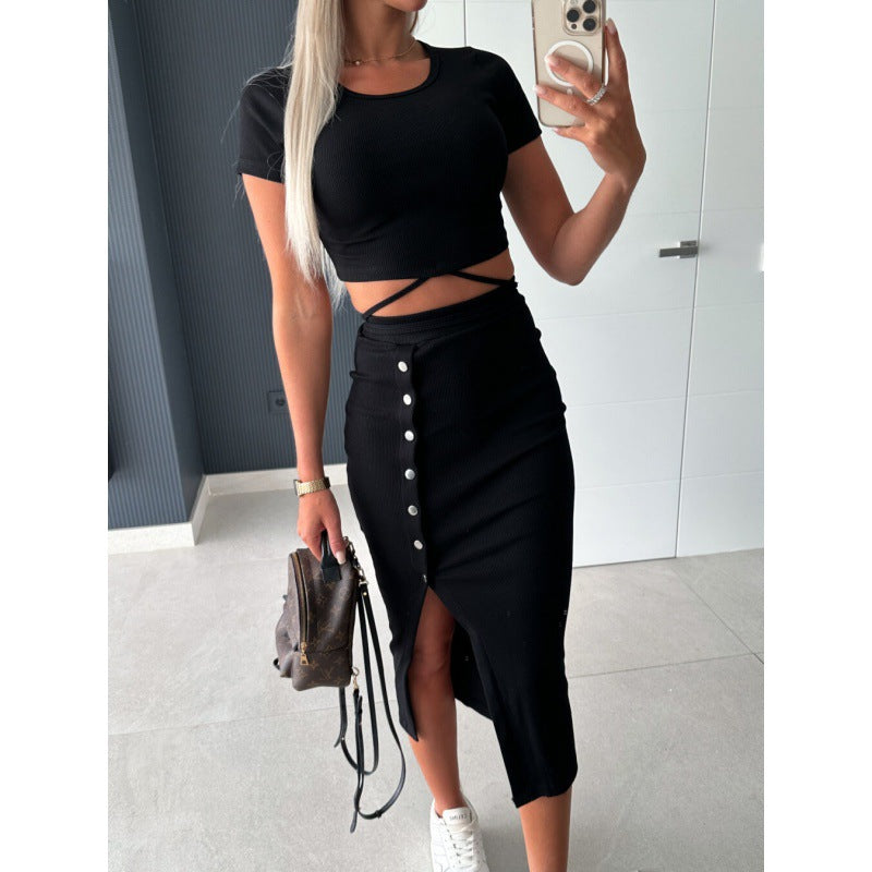 Dame Elastisk Crop-Top med snitdetaljer Stilla