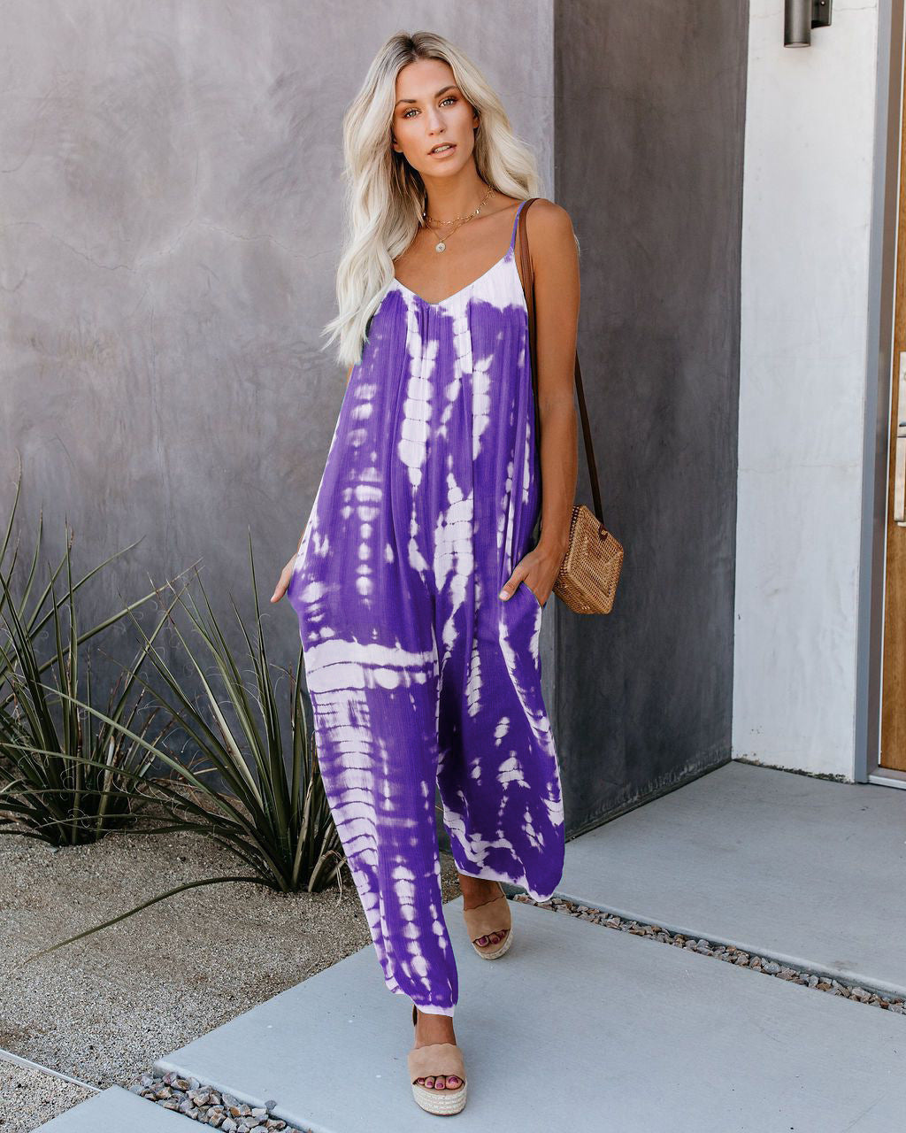 Dame Elegant Jumpsuit med Spaghetti-stropper og vide ben Stilla