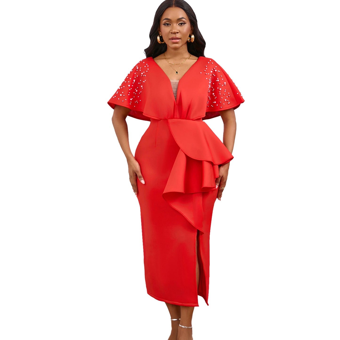 Dame Elegant aftenkjole med rynker og funklende detaljer Stilla