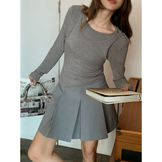 Dame afslappet longsleeve med dekorativt indpakningsdetalje Stilla