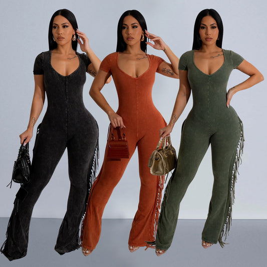 Dame Elegant Jumpsuit med frynser og tætsiddende silhuet Stilla