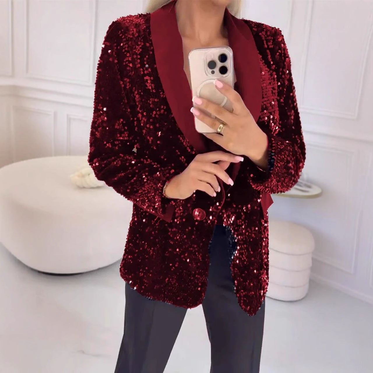 Dame elegant glimmer blazer med skinnende optræden Stiila