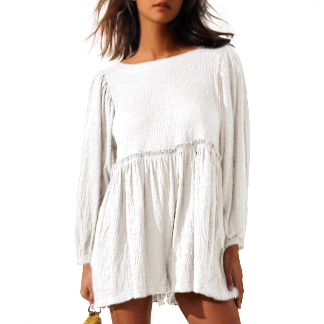 Dame afslappet skjortekjole med bredskårne ærmer og volanter Stilla