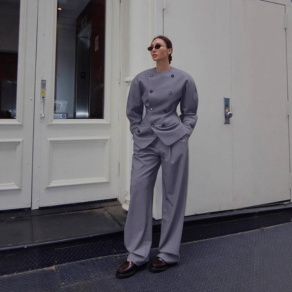 Dame Elegant Business-jakke med dobbeltknaplukning Stilla