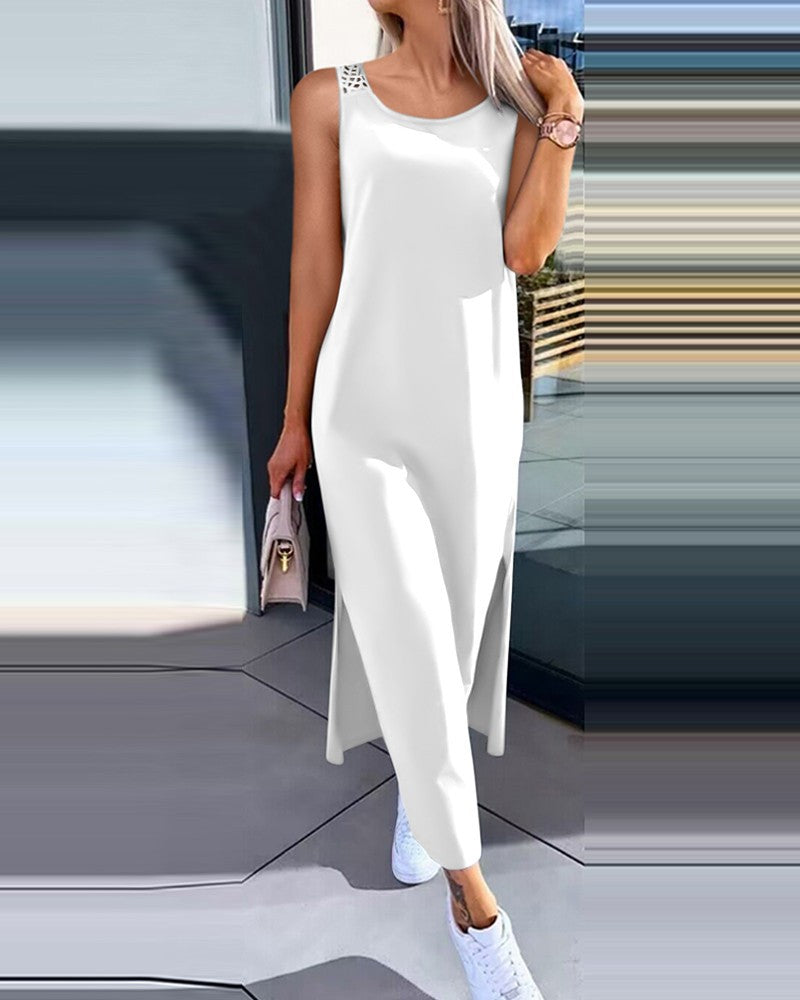 Dame afslappet langkjole med side slids og fine spids detaljer Stilla