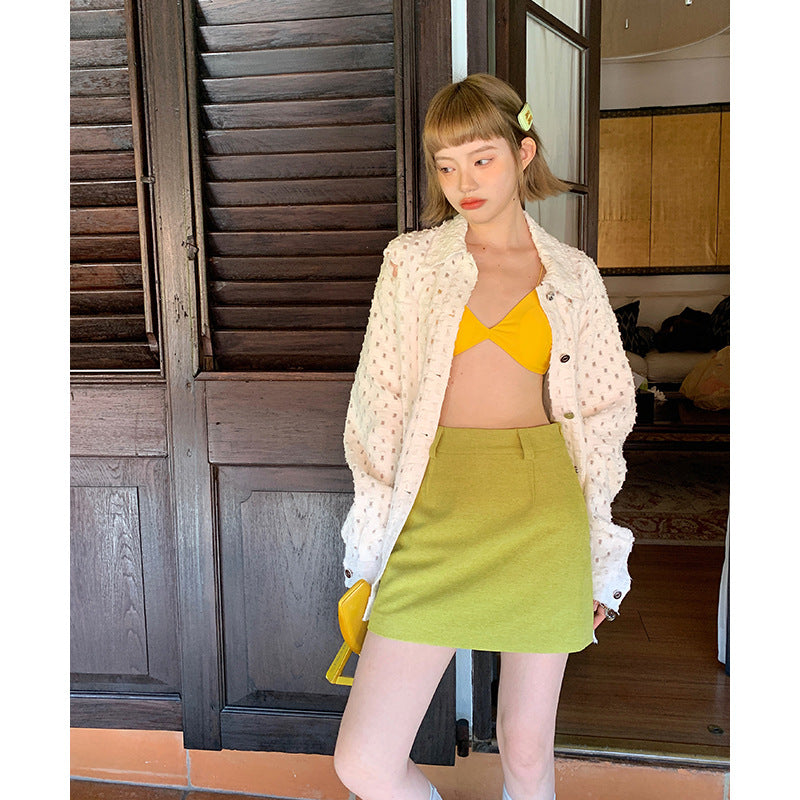 Dame elegant blazer-sæt med asymmetrisk snit og moderigtigt miniskørt Stilla