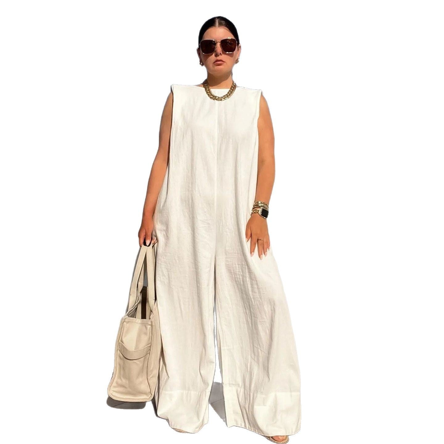 Dame jumpsuit med bred ben og ærmeløs design Stilla