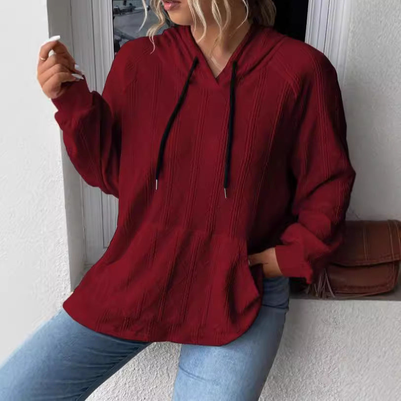 Dame afslappet hættebluse med struktureret strikmønster Stiila