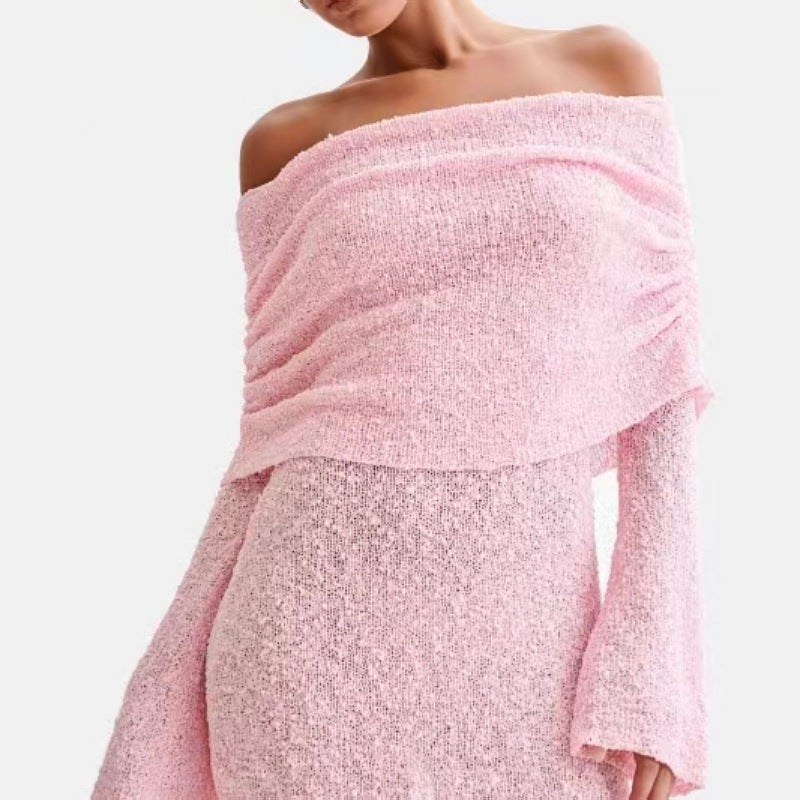 Dame Off-Shoulder Strikkjole med Bred Skæring Stilla