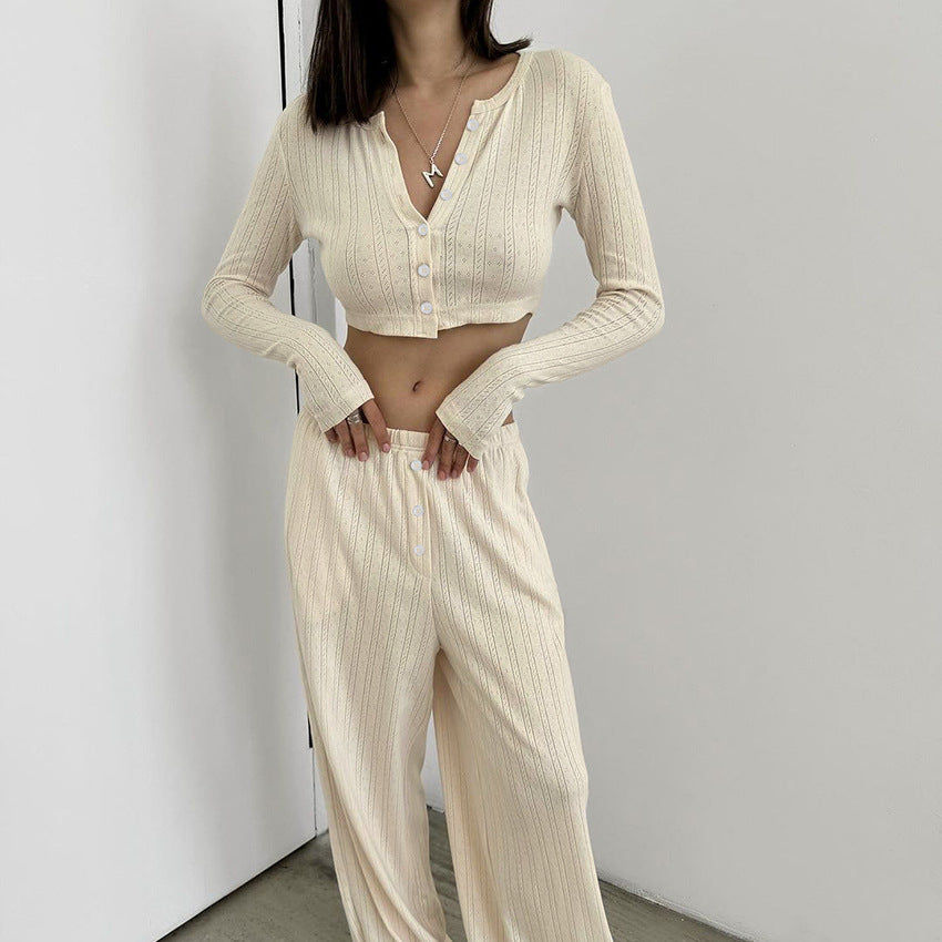 Dame Cropped Pullover og brede Bukser Sæt Stilla