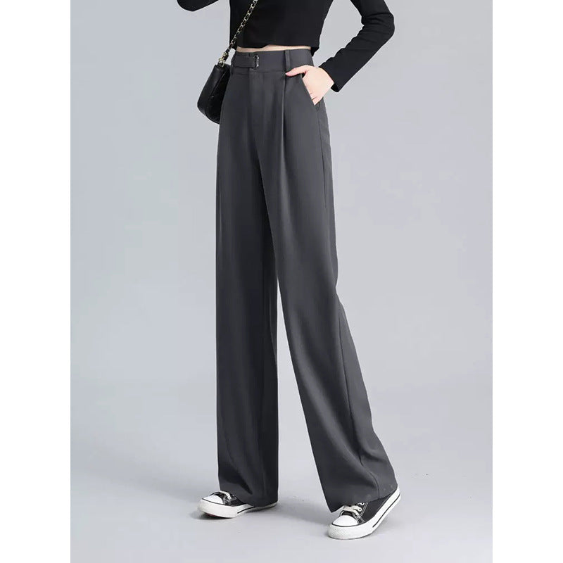 Dame elegant højtaljede stofbukser med flot bælte og bred ben Stilla