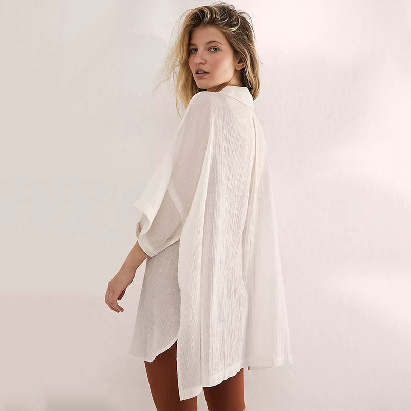 Dame afslappet overgangsbluse med dekorative knapper og brystlommer Stilla