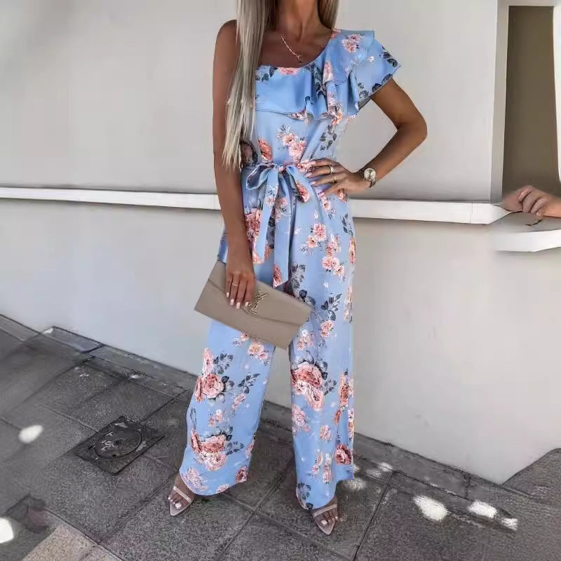 Dame Én-skulder Blomst Rynke jumpsuit Stilla