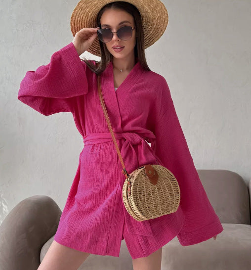 Dame afslappet Kimono-jakke med bælte og åbne ærmer Stilla