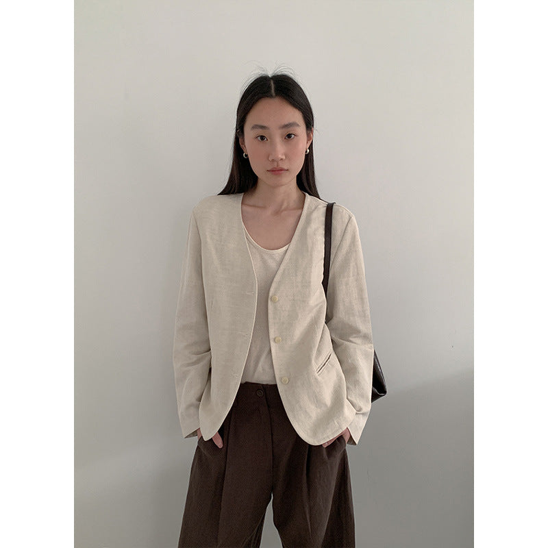 Dame elegant blazerjakke med blødt stof og minimalistisk knaplukning Stilla