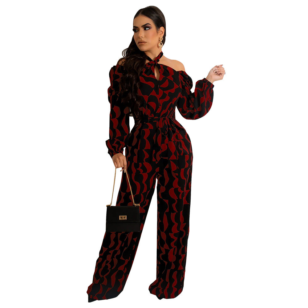 Damer Elegante Off-Shoulder- jumpsuit med blomstermønster og taljebælte Stilla