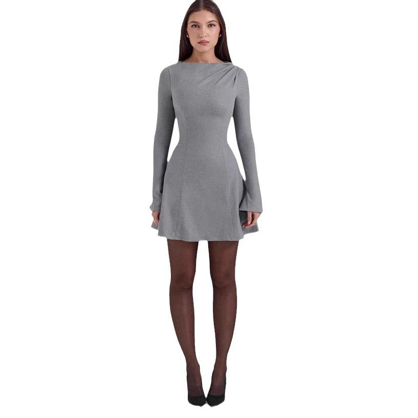 Dame A-linje kjole med lange ærmer og elegant snit Stilla