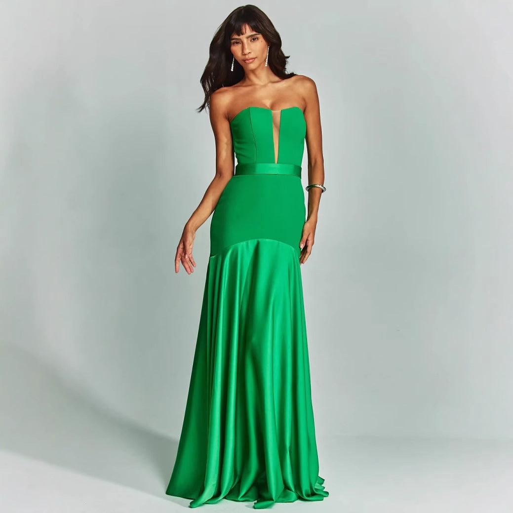 Dame Elegant aftenkjole med gennemsigtig udskæring og flydende skørt Stilla