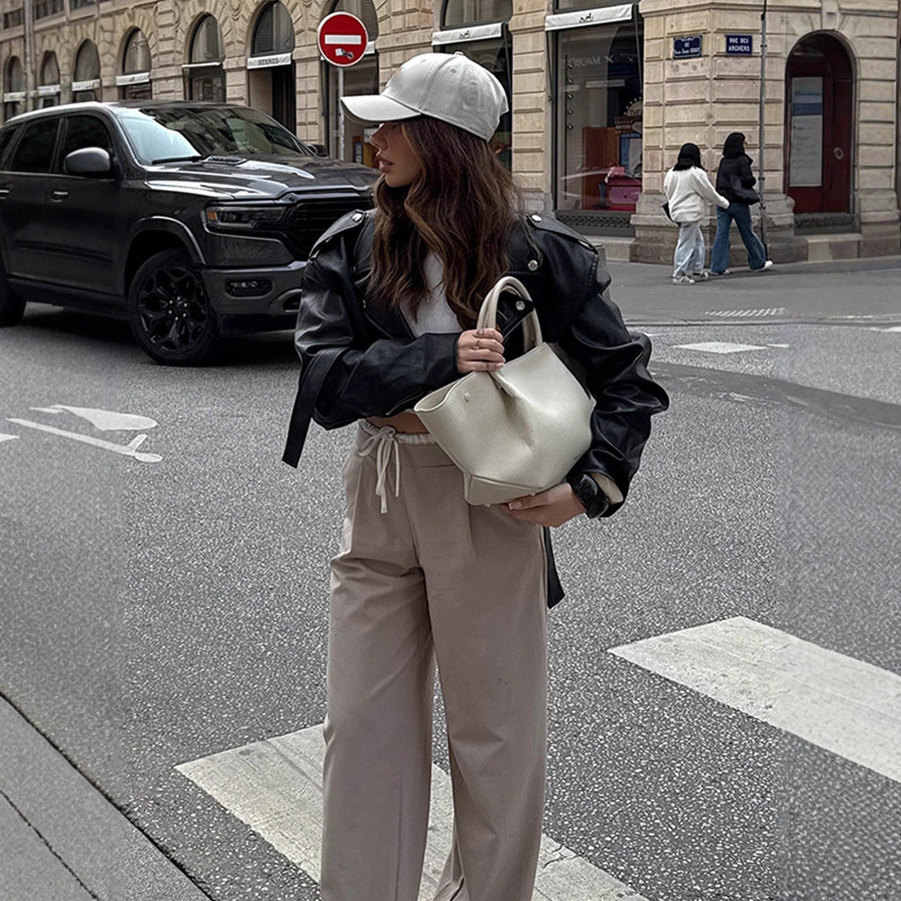 Dame cropped læderjakke Stilla