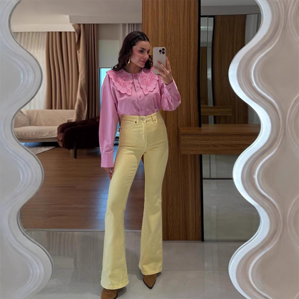 Dame Elegant Bluse med blomsterkrave Stilla