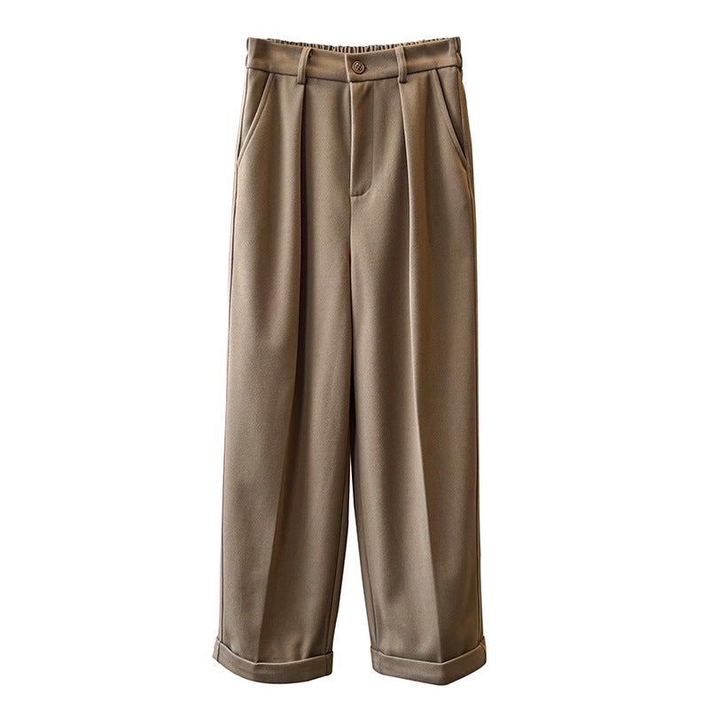 Dame elegant bomuldsbuks med høj talje pasform og klassiske pressede folder Stilla