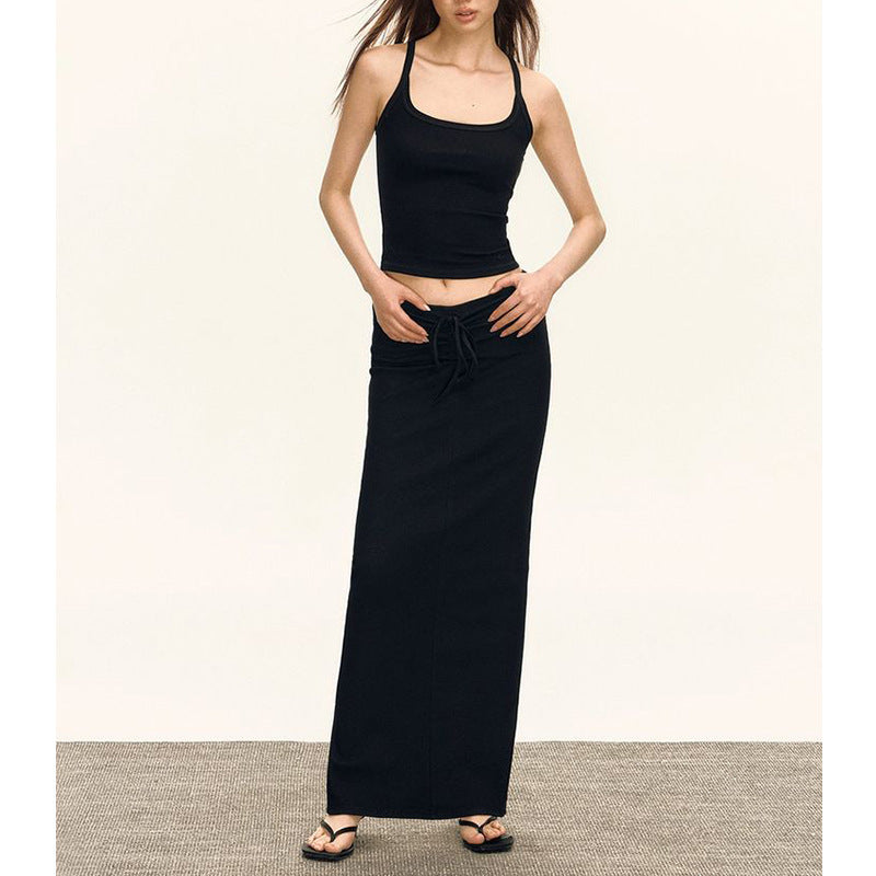 Dame afslappet maxikjole med justerbart bælte og smalle stropper Stilla