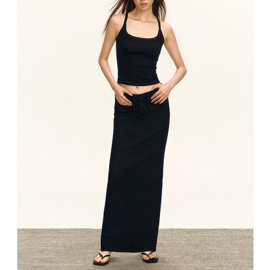 Dame afslappet maxikjole med justerbart bælte og smalle stropper Stilla