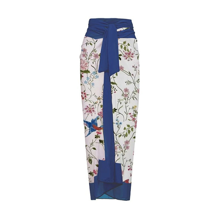 Dame Elegant Blomstret Print Én-delt Badedragt Sæt med Matchende Indpakning Skørt Stilla