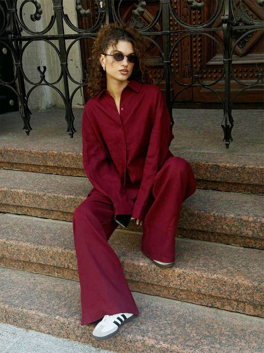 Dame løs linned jumpsuit sæt med afslappet chic Stilla
