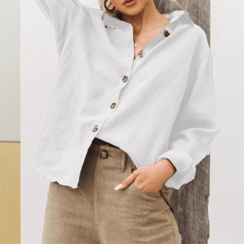 Dame afslappet linned bluse med knaplukning og løs pasform Stilla