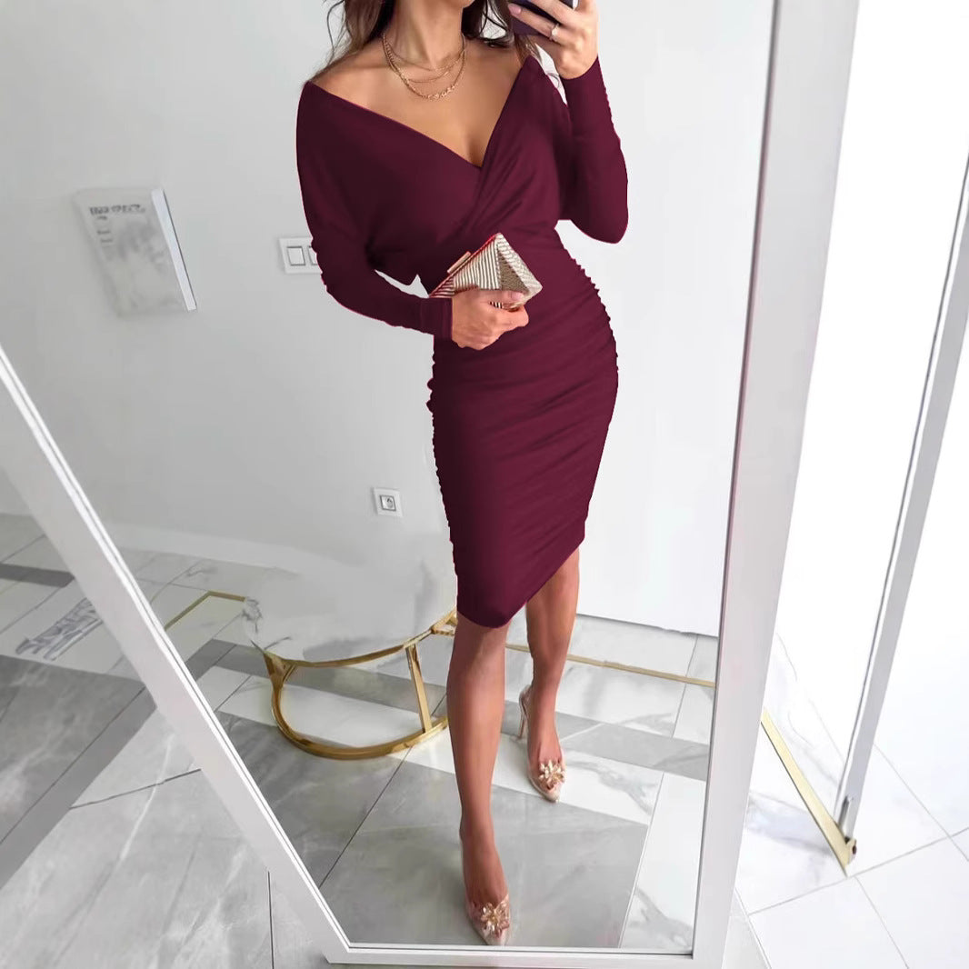 Dame Elegant Draperet Midi Kjole Stilla