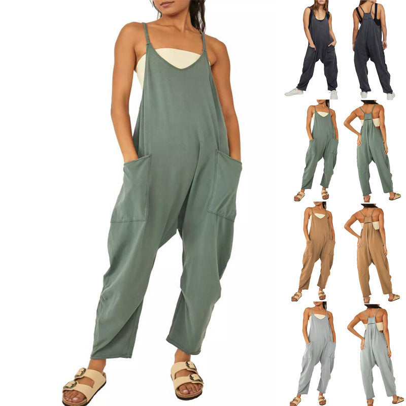 Stilla | Trendy Lynlås Lomme Cami Lange Bukser Jumpsuit