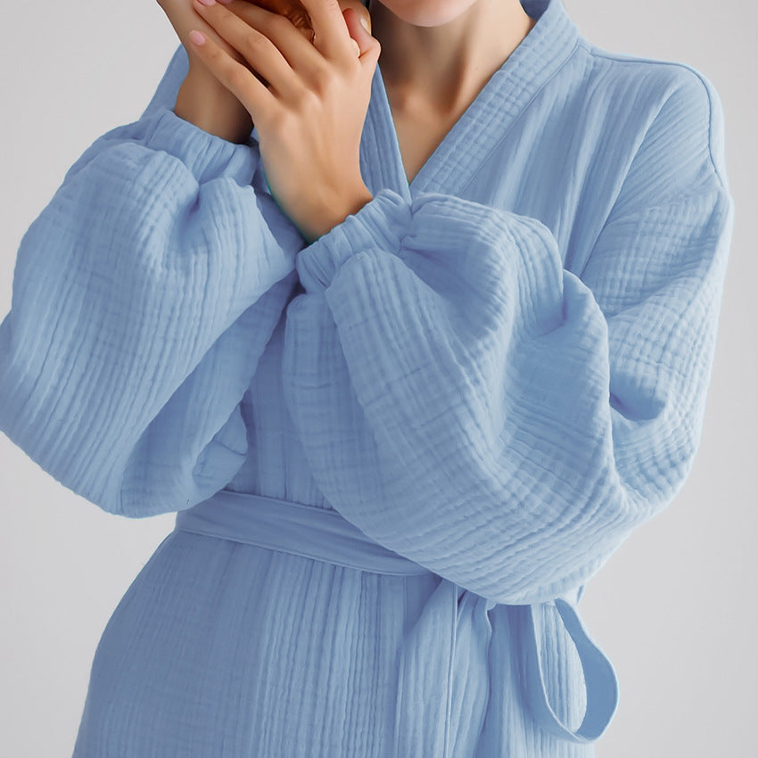 Dame elegant indpaknings-morgenkåbe med vidde ærme og bælte Stilla