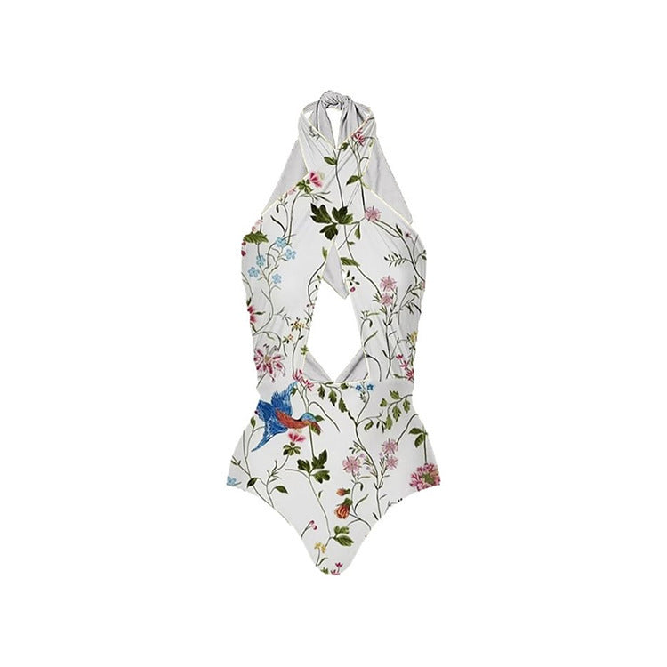 Dame Elegant Blomstret Print Én-delt Badedragt Sæt med Matchende Indpakning Skørt Stilla