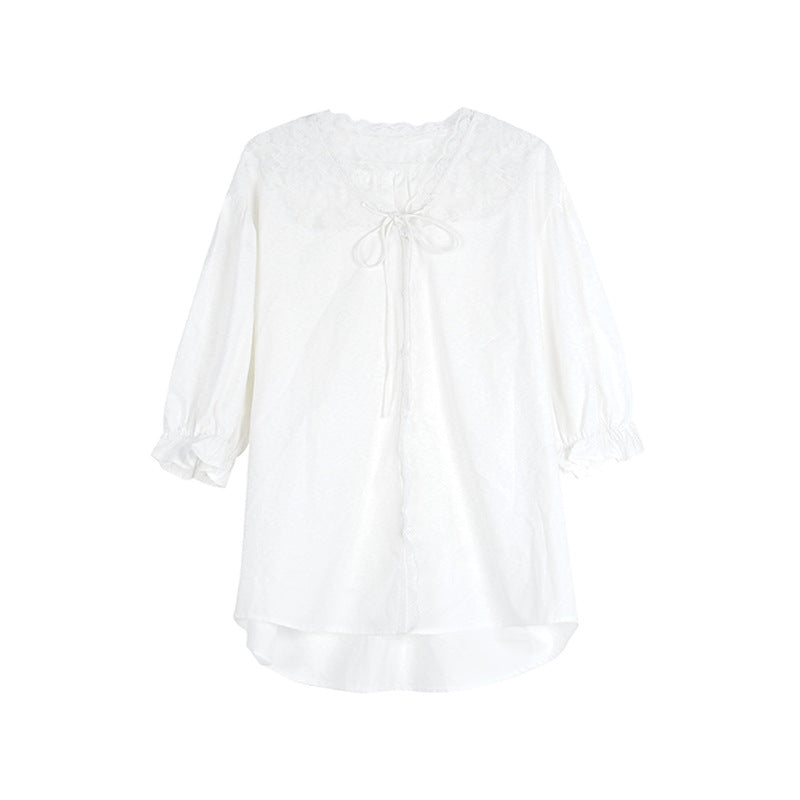 Dame afslappet bluse med spidsdetaljer og svajende nederdel Stilla