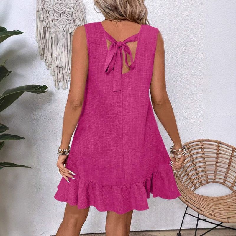 Dame Afslappet Pas Rynkekant Mini Kjole Stilla