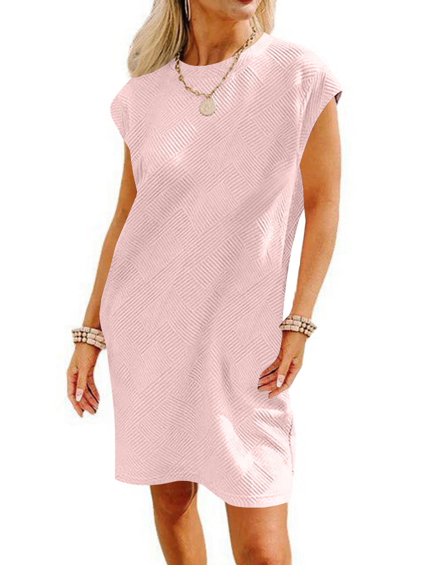 Dame afslappet kort kjole med fashionable struktur mønster og komfortabel pasform Stilla