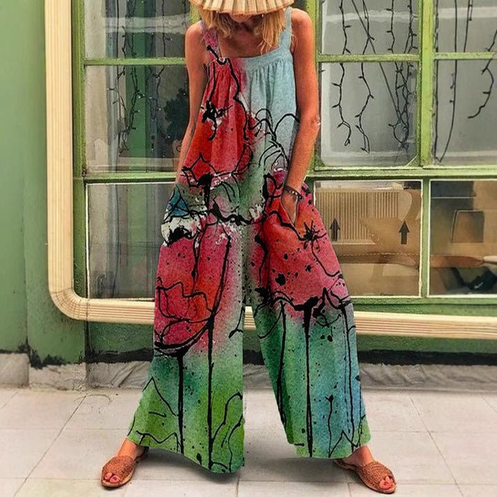 Dame luftig jumpsuit med blomsterdesign og justerbare stropper Stiila