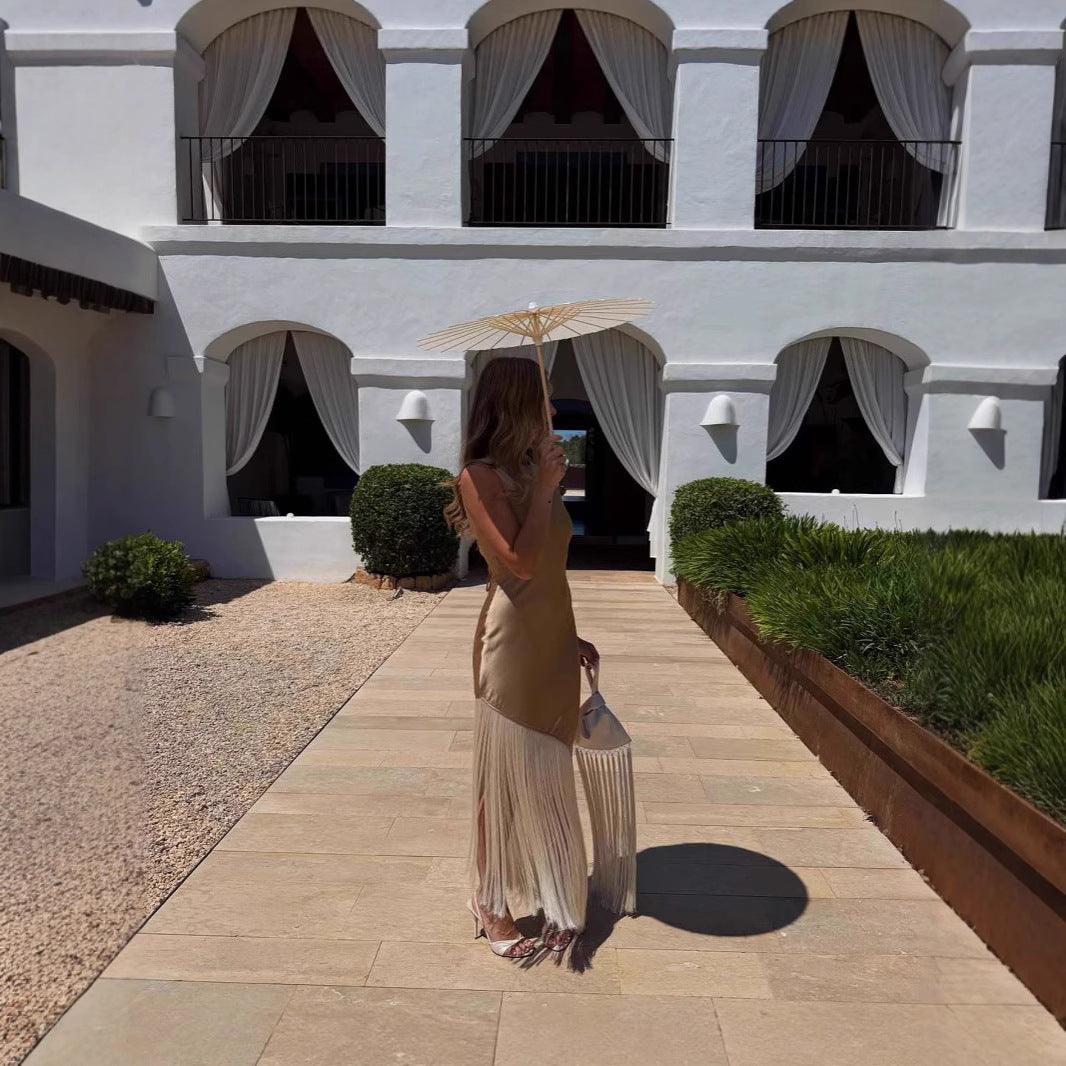 Dame Elegant Fransenmaxikjole med asymmetrisk søm Stilla