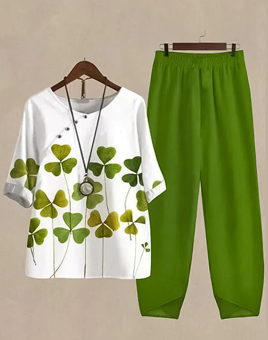 Dame afslappet fritidsdragt med blomsterprint og elastisk talje Stilla