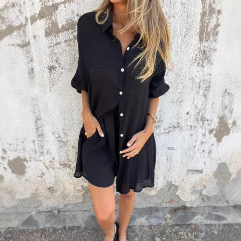 Dame afslappet skjorte kjole med langærmet og knapdetalje Stilla