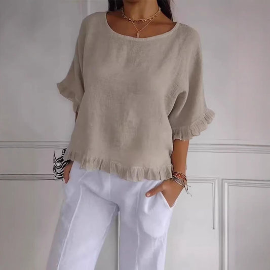 Dame Relaxed Fit Ruffle Bund Top Stilla
